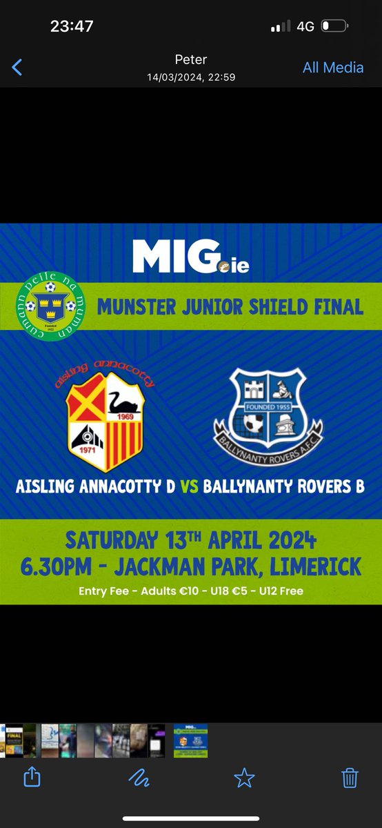 Inaugural @mig_ie Munster Junior Shield Final takes place tomorrow in Jackman Park, Limerick 6.30pm KO. An all Limerick tie sees @aislingannafc D & @BallynantyRvrs B lock horns in what should be a fabulous tie. Best of luck to both sides.