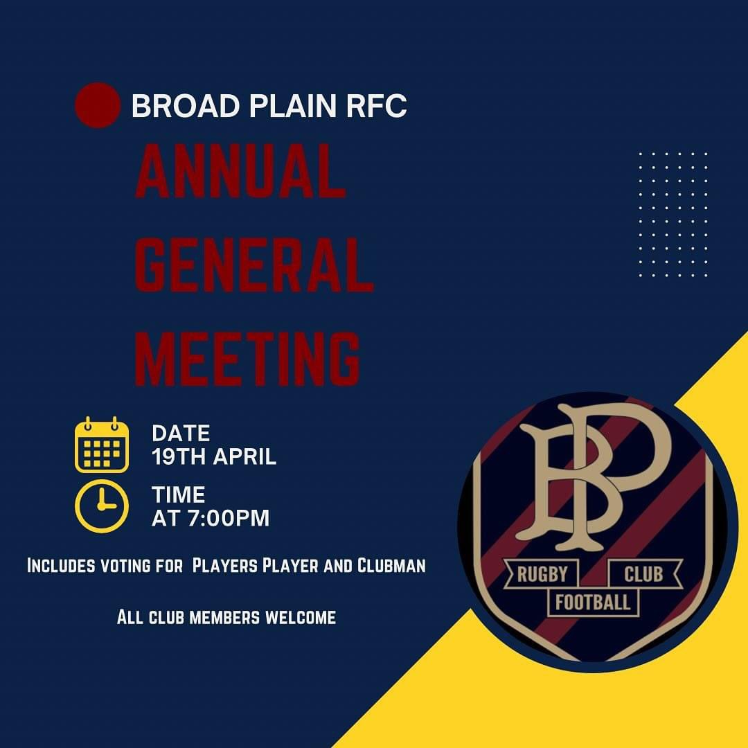 AGM reminder. Agm will be held at the club Friday 19th April 7.00 pm. Votes will be held for Clubman of the year (Senior) and Players player. There will be an election of Officers for the Committee. Also an important update regarding Adult registration next season.
