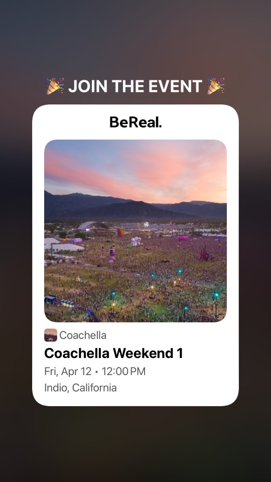 Join Coachella Weekend 1 on BeReal happening now! bere.al/events/G0iHX3a…