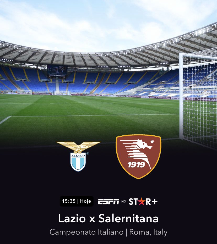 Rodada do Italiano começando agora, com Lazio x Salernitana, no estádio Olímpico de Roma. Já estamos ao vivo, exclusivo no Star+, @conka e eu. #ItalianoNaESPN
