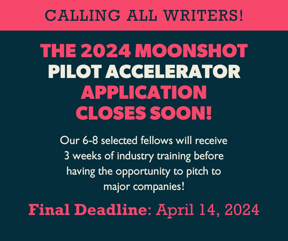 Thank you to our incredible Pilot Accelerator sponsors @westerndigital, @SanDisk, @finaldraftinc, and @Coverfly for supporting our mission of increasing the representation of women and non-binary people on screen and in writers' rooms! Apply here: moonshotinitiative.org/accelerator