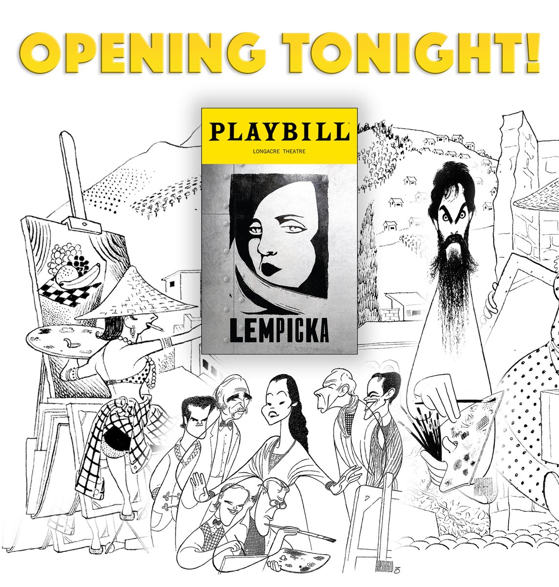 We're celebrating tonight's opening of @LempickaMusical with a collection of painters by Hirschfeld. Break a leg to the cast and crew! #Hirschfeld #Art #Painters #Drawing #Lempicka #Broadway #Theatre