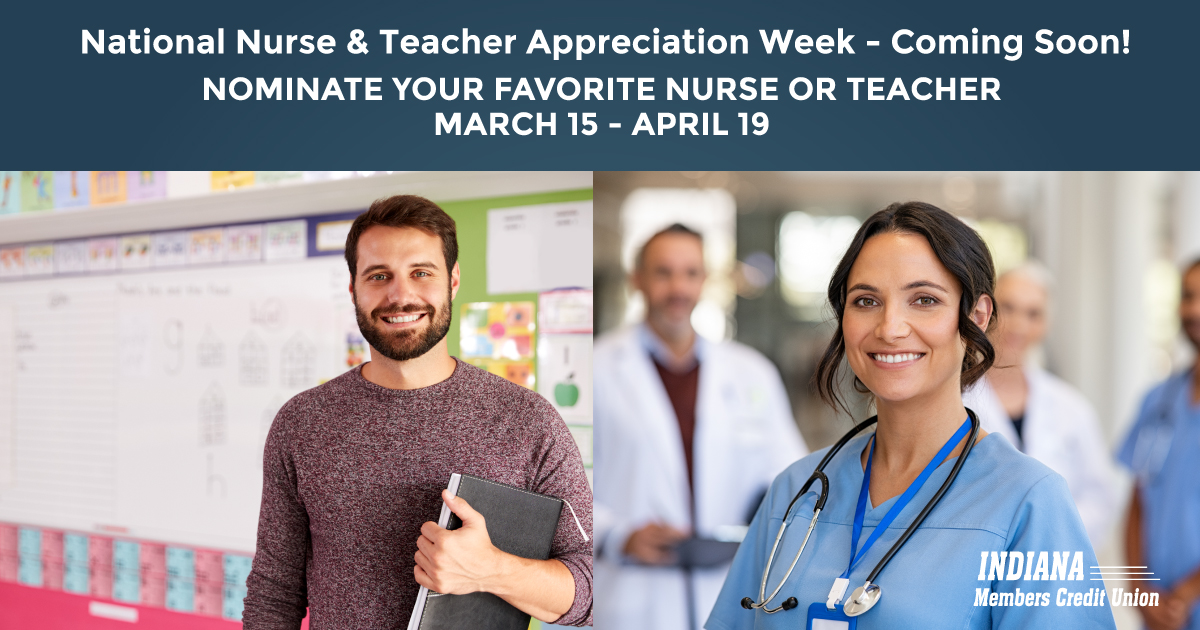 Nominate your favorite nurse or teacher now through April 19 for a chance to win a $500 IMCU MasterCard® Gift Card! Winners will be announced in May! Info Here: rb.gy/paaqvw

#NationalNursesWeek #NationalTeacherAppreciationWeek #IMCUGivesBack