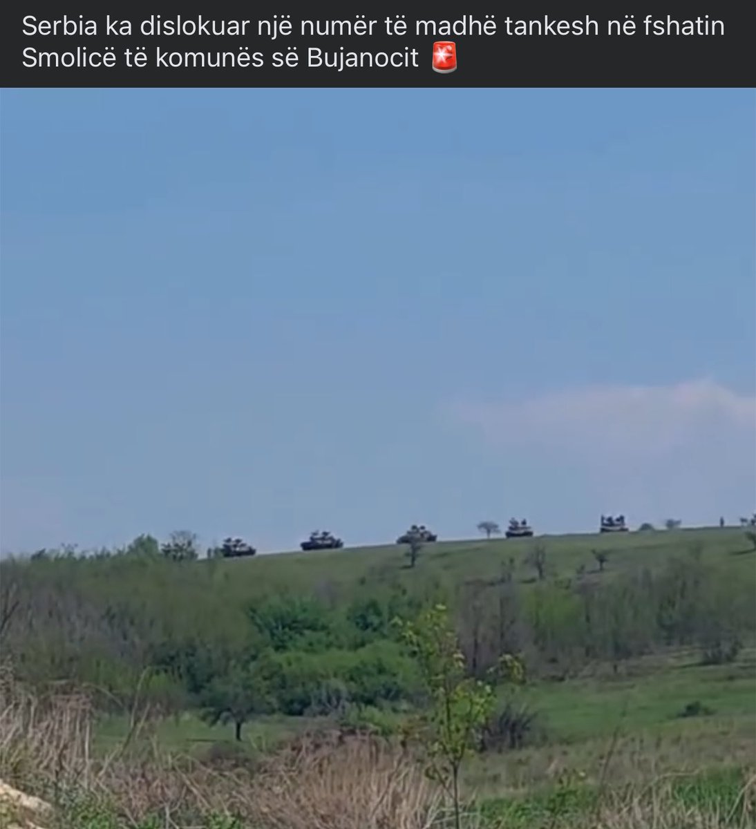 Today, the Serb army has deployed a large number of tanks in the village of Smolicë in the Municipality of Bujanoc, near Kosova. 

Serbs are playing with fire lately. #kosova