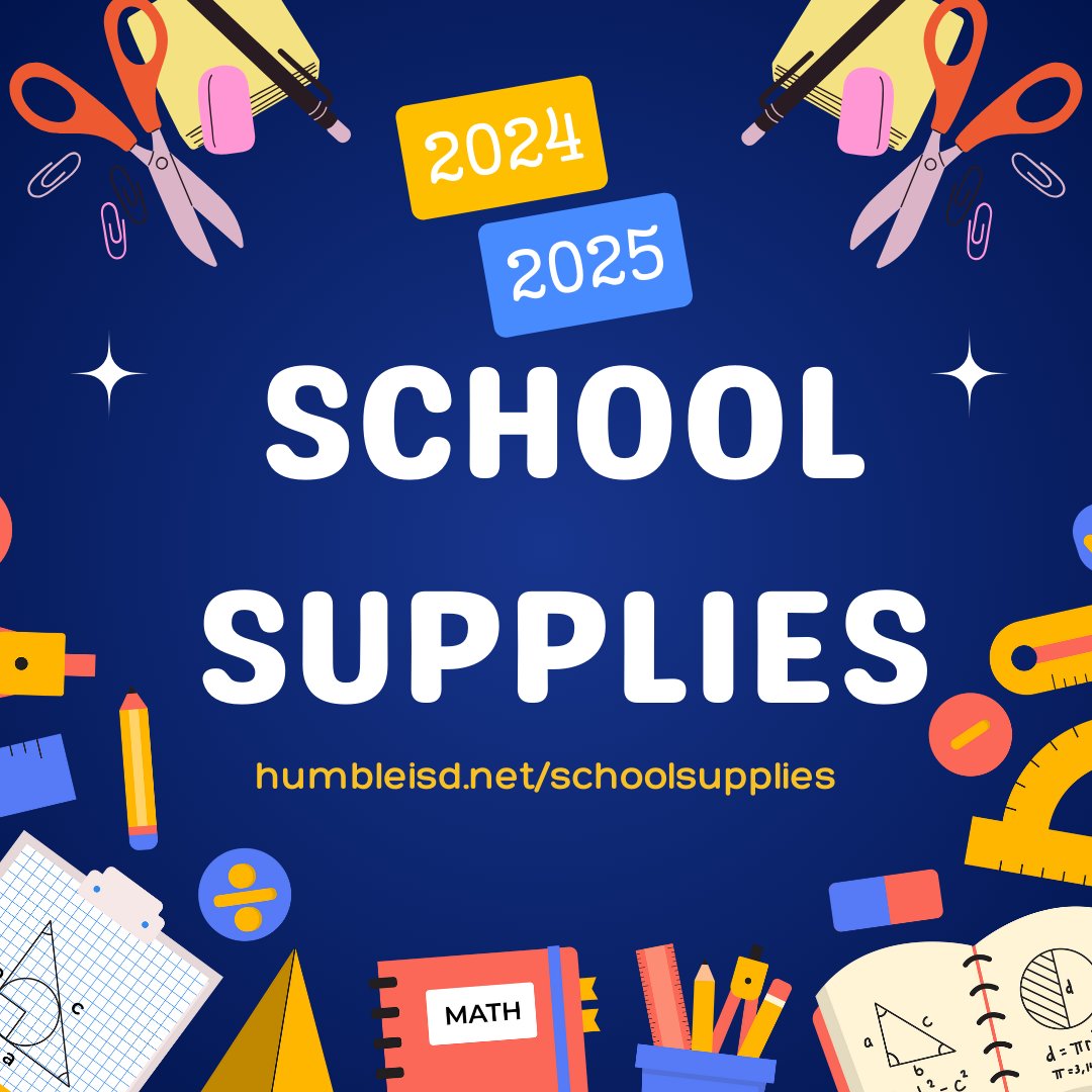 Elementary school supply sale now through May 21. Late orders through June 16. Order online and supplies will ship directly to the school for distribution in August. humbleisd.net/schoolsupplies