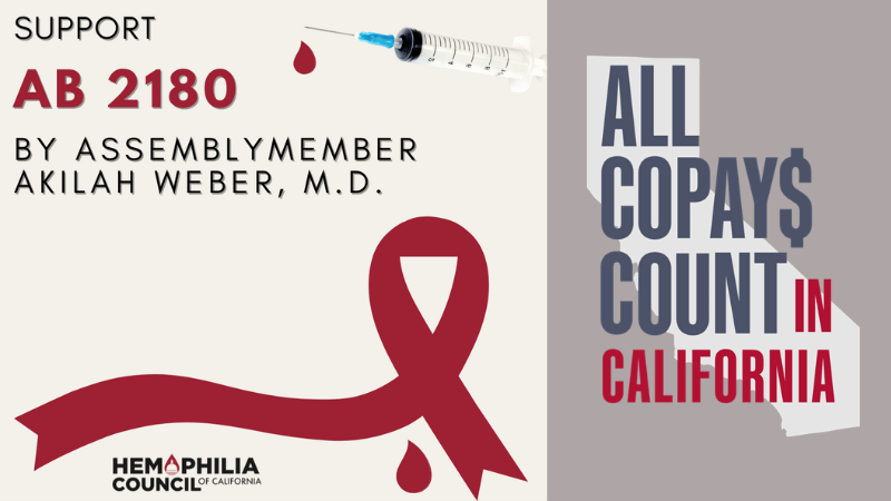 #AB2180, our patient assistance protection bill, has been set to be heard on 4/23!
WE NEED YOUR SUPPORT!  

Submit your letter by 4/16!  Tweet your legislator! For a guide, visit hemophiliaca.org/advocacy-updat… and scroll to 'Protecting Patient Copay Assistance'! #AllCopaysCountCA