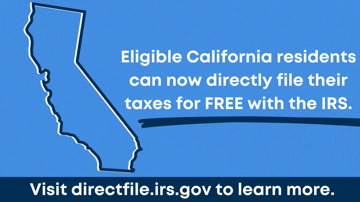 California residents! Did you know about the new #DirectFile program? With #TaxDay a few days away, eligible California residents can now file their taxes online for FREE directly with the IRS. Learn more and file now at directfile.irs.gov