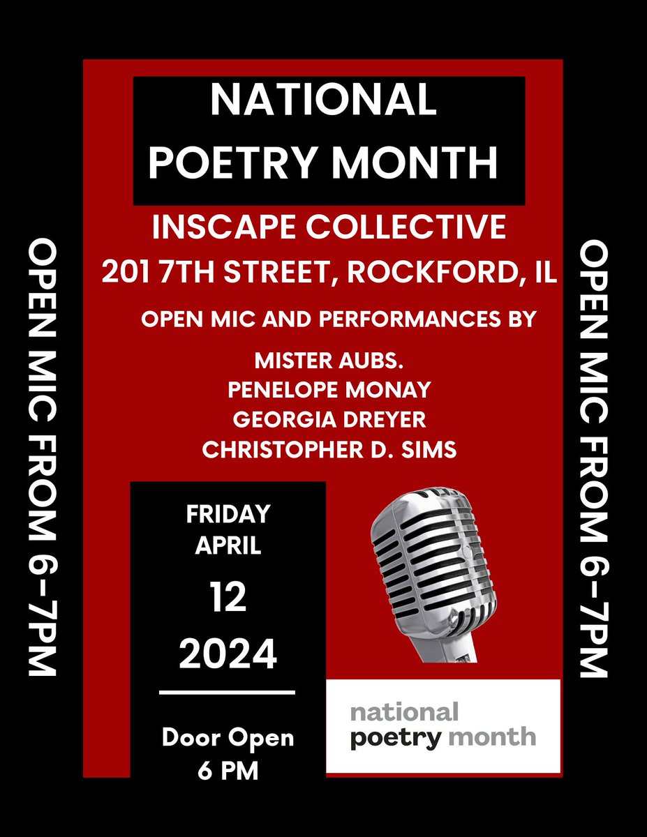 Today, National Poetry Month event here in Rockford.  #PoetryCommunity #NationalPoetryMonth #RockfordEvents #PoetryLovers #PoetryReading #CreativeWriting #LiteraryEvents #LocalArtists #CommunityGathering