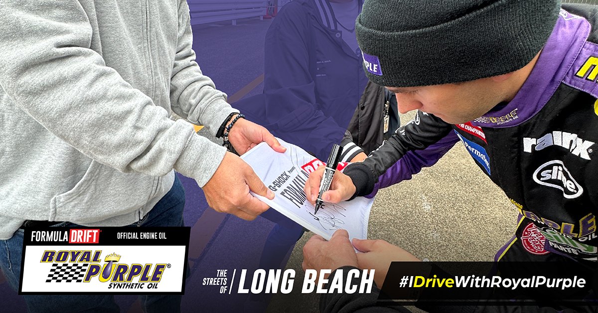 If you're with us in Long Beach, grab an autograph and snap a picture with your favorite @FormulaDrift driver, Dylan Hughes. Remember to tag us while sporting your Royal Purple® gear! #NoMatterWhatDrivesYou #DriveWithRoyalPurple #FDLB @oreillyauto