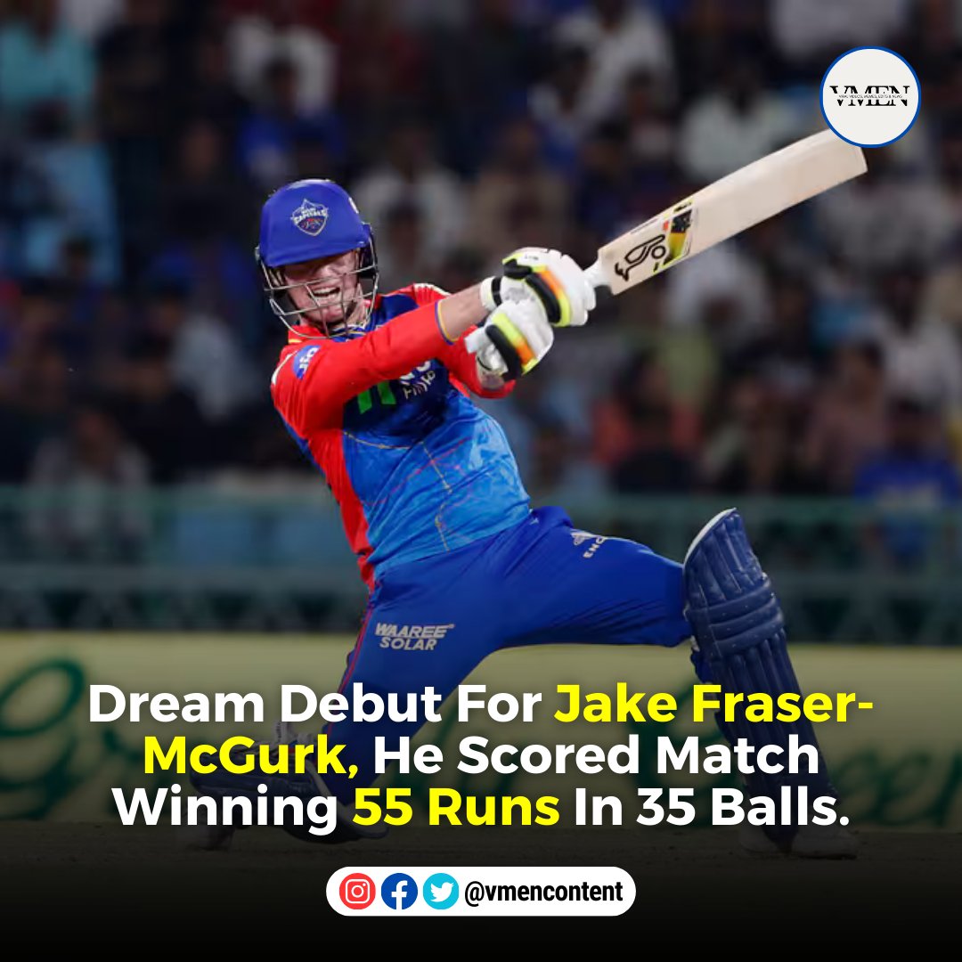 vmencontent's tweet photo. Young Aussie Jake Fraser-McGurk announced his arrival in the IPL with a 55 off 35 - with 3 fours and 5 sixes.
.
.
#VmenContent #JakeFraserMcGurk #DelhiCapitals #LSGvsDC #IPL #IPL2024 #IndianPremierLeague https://t.co/HkuLblr0p4