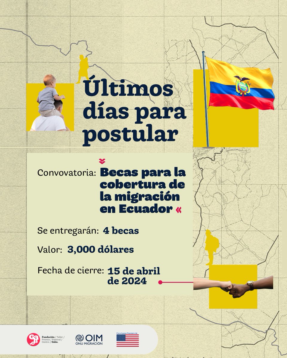 📢¡Periodistas en Ecuador, quedan pocos días para postularse a estas becas!😱 Junto con la @OIMEcuador los invitamos a presentar sus propuesta de investigación periodística enfocada en la migración en su país. Conoce más y postúlate aquí👉🏽 bit.ly/4cuNa6m