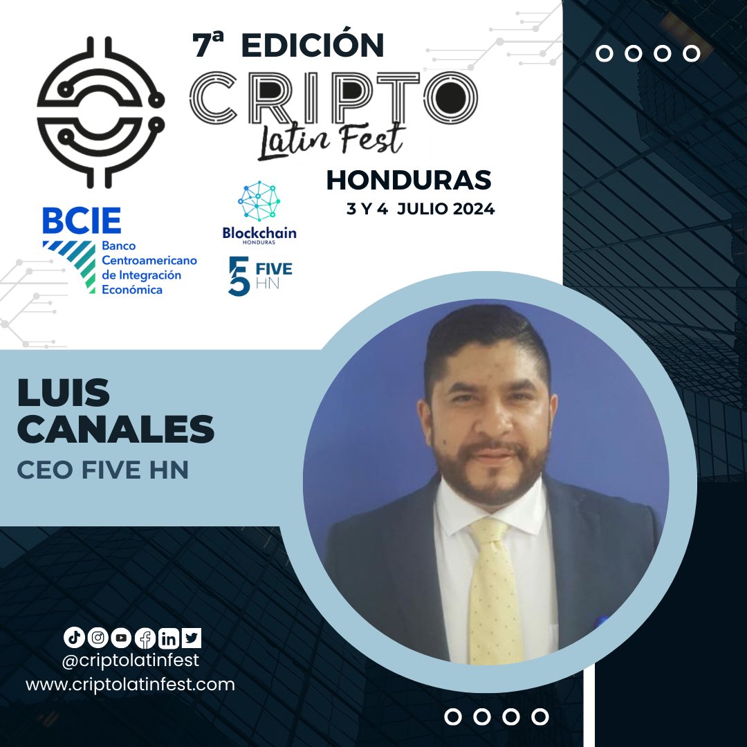 ¡No te pierdas la oportunidad de escuchar a @LuisCan28923731 en la séptima edición del Cripto Latin Fest 2024 junto al BCIE (Banco Centroamericano de Integración Económica), Blockchain Honduras y Five HN! 🎉 Únete a nosotros para descubrir sus conocimientos y perspectivas sobre…