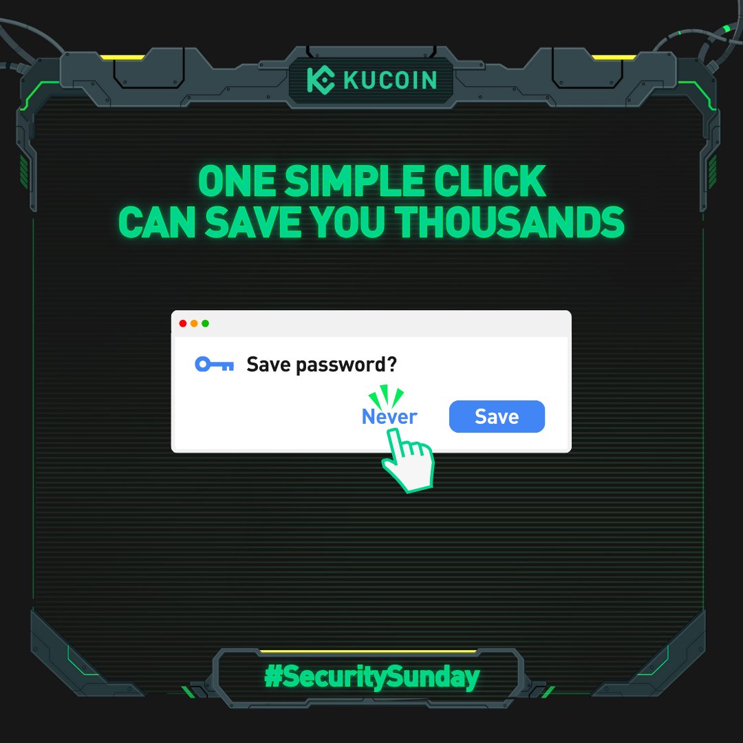 im_nemesis's tweet image. No, I never save passwords for security reasons. Check out #SecuritySunday for more tips by #KuCoin. Stay safe online! 🔐