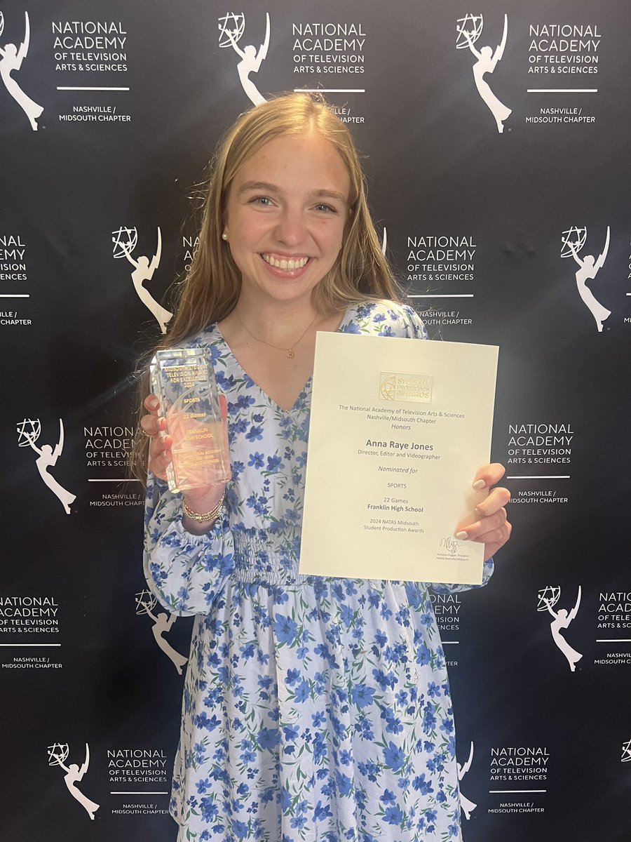 Congratulations to Anna Raye Jones for winning Best Sports Video at the National Association of Television Arts &amp; Sciences Mid South Chapter Student Awards! #natasmidsouth