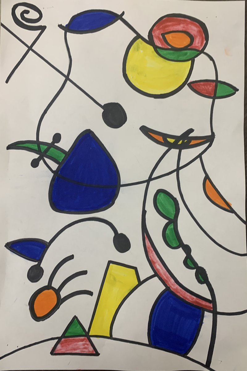 I found my Miro artist! Gr1 Miro inspired work. 🥰. This needs a frame!! Can't wait to see his work in gr5 #LittleSchoolBigHeart