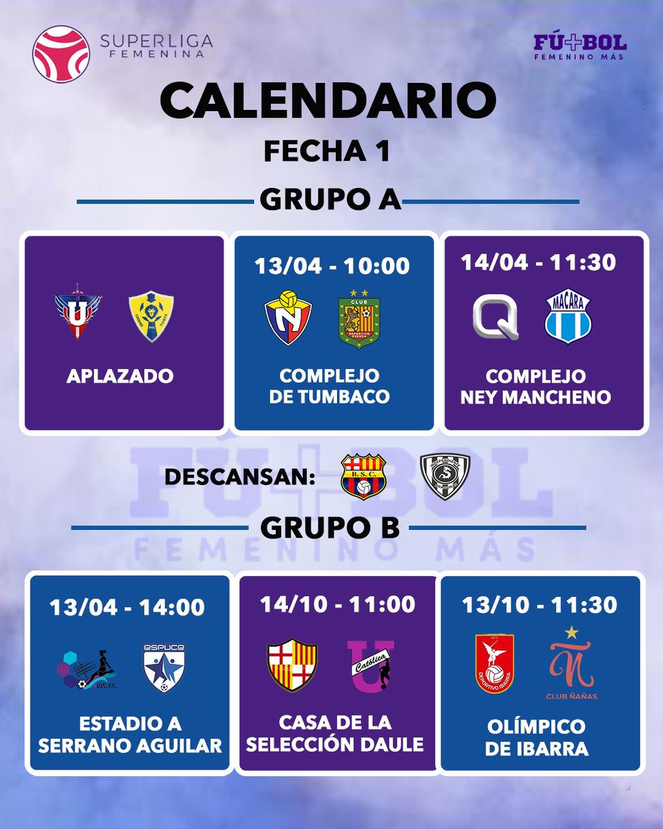 ¡HORARIOS CONFIRMADOS! 📅✅🇪🇨😄

Se confirmaron los horarios para la primera fecha de la #SuperLigaFemenina 2024. 

¡Todos invitados! 

#VivimosTuPasión | #FútbolFemenino