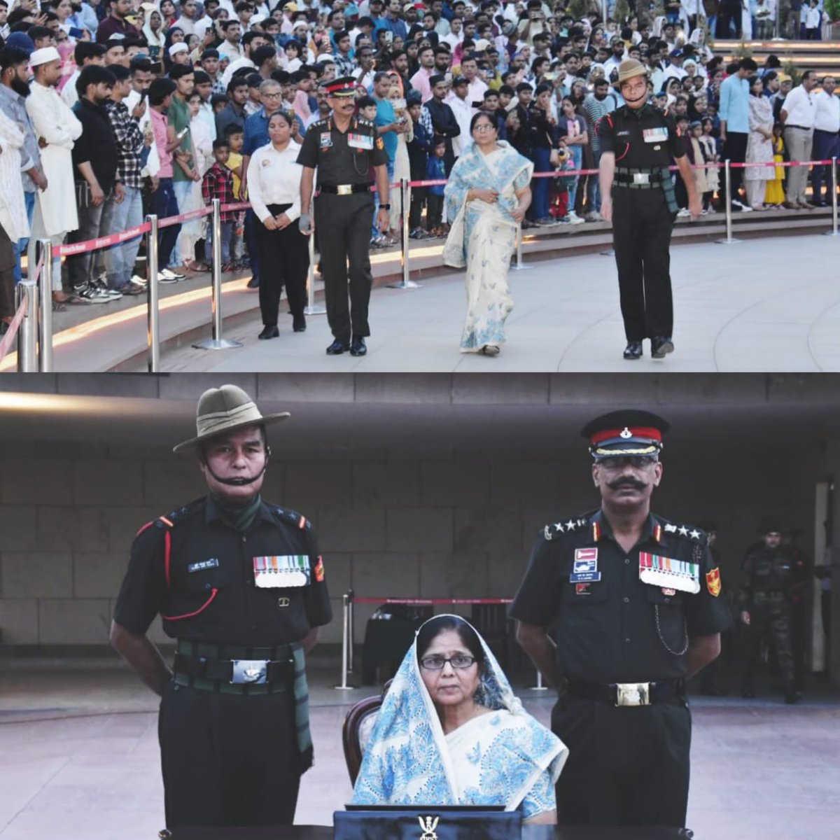 Despite losing their soldiers in the service to the #Nation, our #VeerNaris have awe-inspired the world with their stoicism. Mrs Sunaina Devi left everyone emotionally moved with her fortitude while paying homage to her soldier, Hav Kashi Nath Singh #27RAJPUT, at #AmarJawanJyoti.