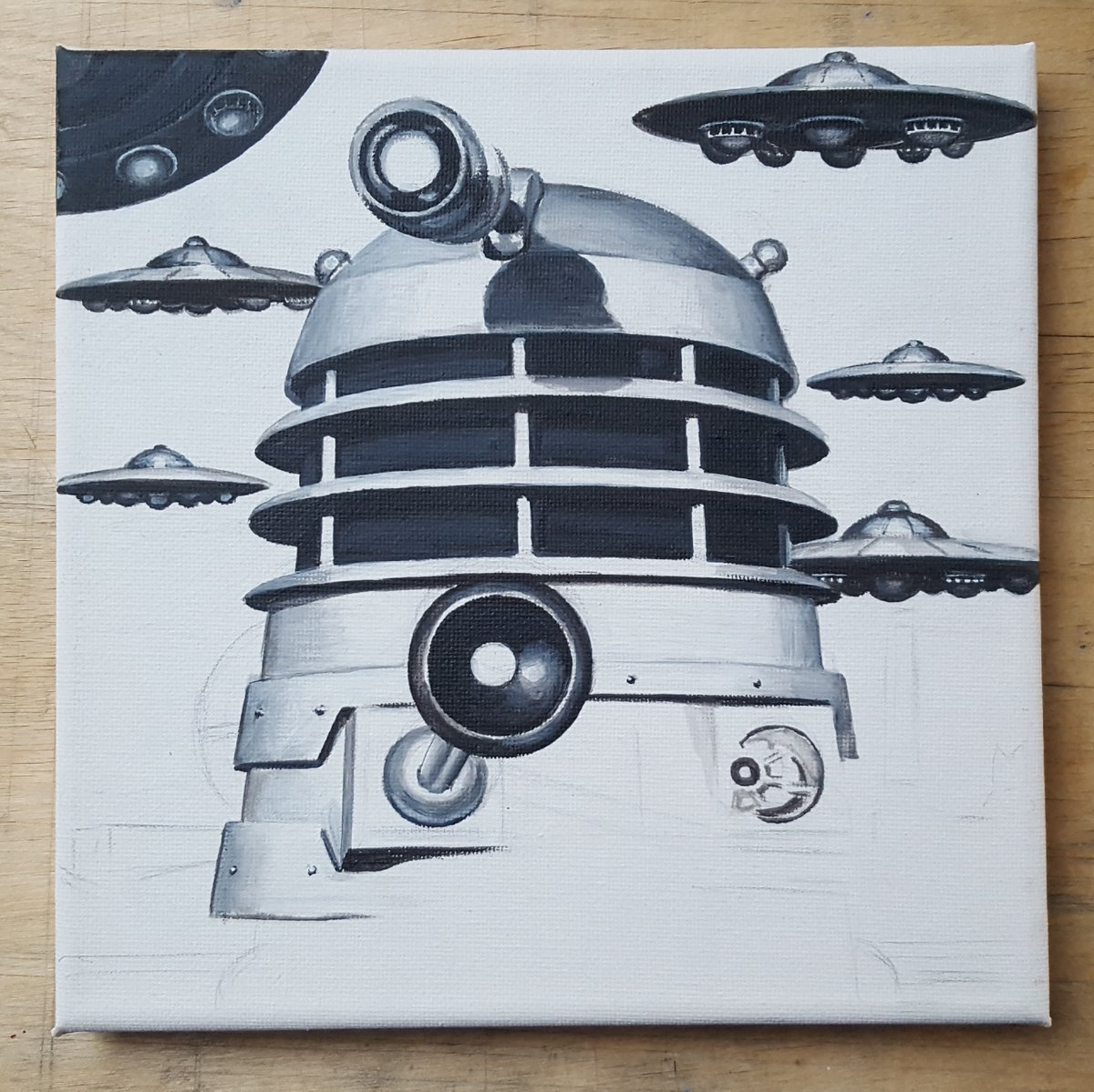 The Dalek Invasion of Earth is almost complete.. 😬 #DoctorWho #DrWho #DWfanart #WorkInProgress #Daleks #CanvasArt #Painting #Illustration #Art