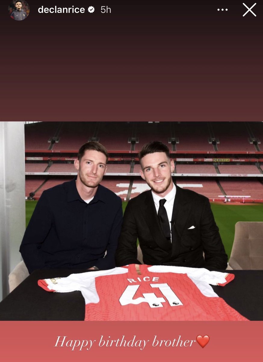 #Arsenal 🌟 Declan Rice 🏴󠁧󠁢󠁥󠁮󠁧󠁿 on his IG today, with a Happy Birthday post for his brother 🍚 🎂