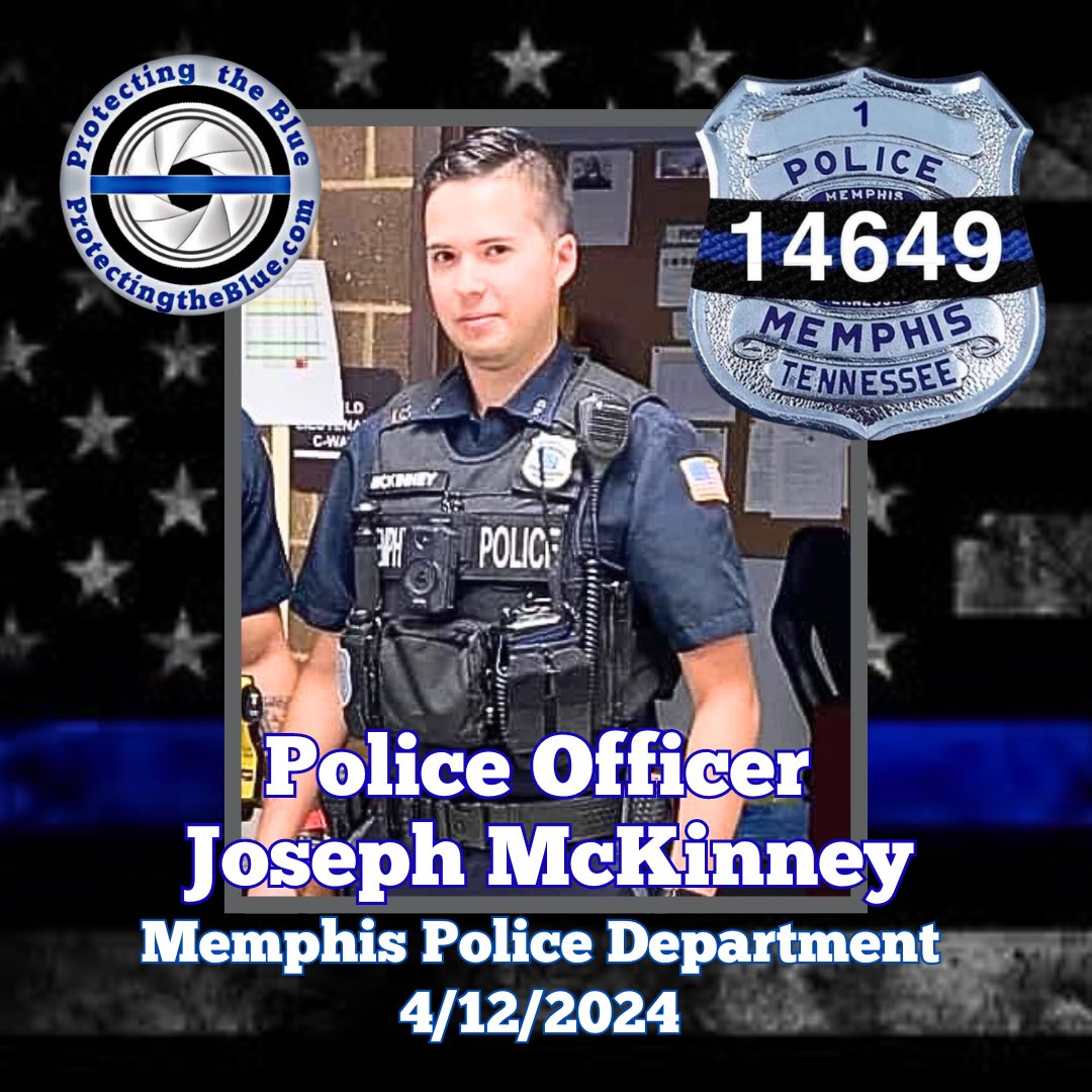 1/2 RIP. Tennessee Police Officer Joseph McKinney was murdered when he was shot and killed, along with two other officers that were wounded, when they approached a suspicious vehicle, by a suspect out on bond for a previous weapons arrest.