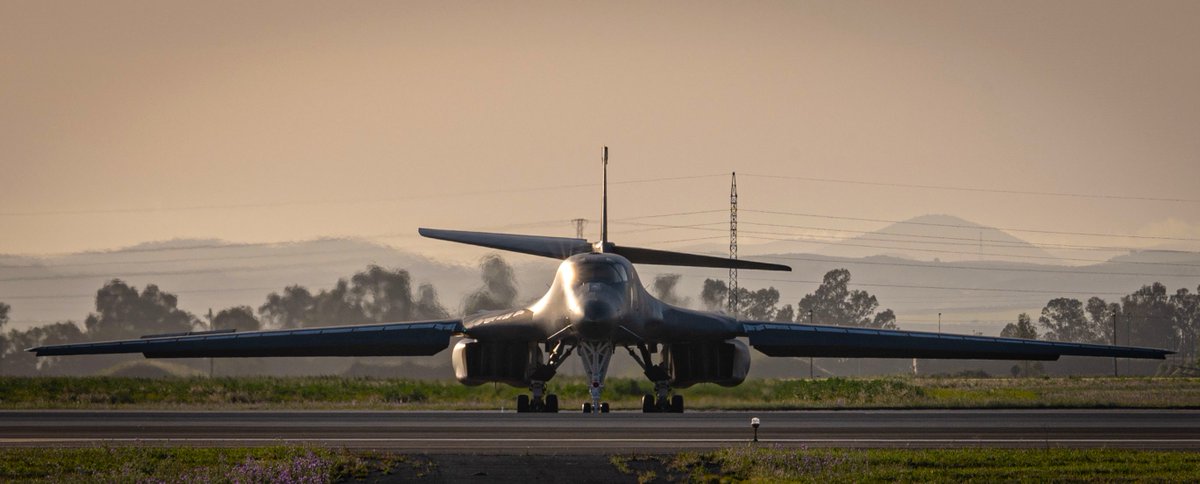 Nice head on shot of a Dyess B-1B checking the tail elevator at Morón AB, Spain recently [USAF pic]