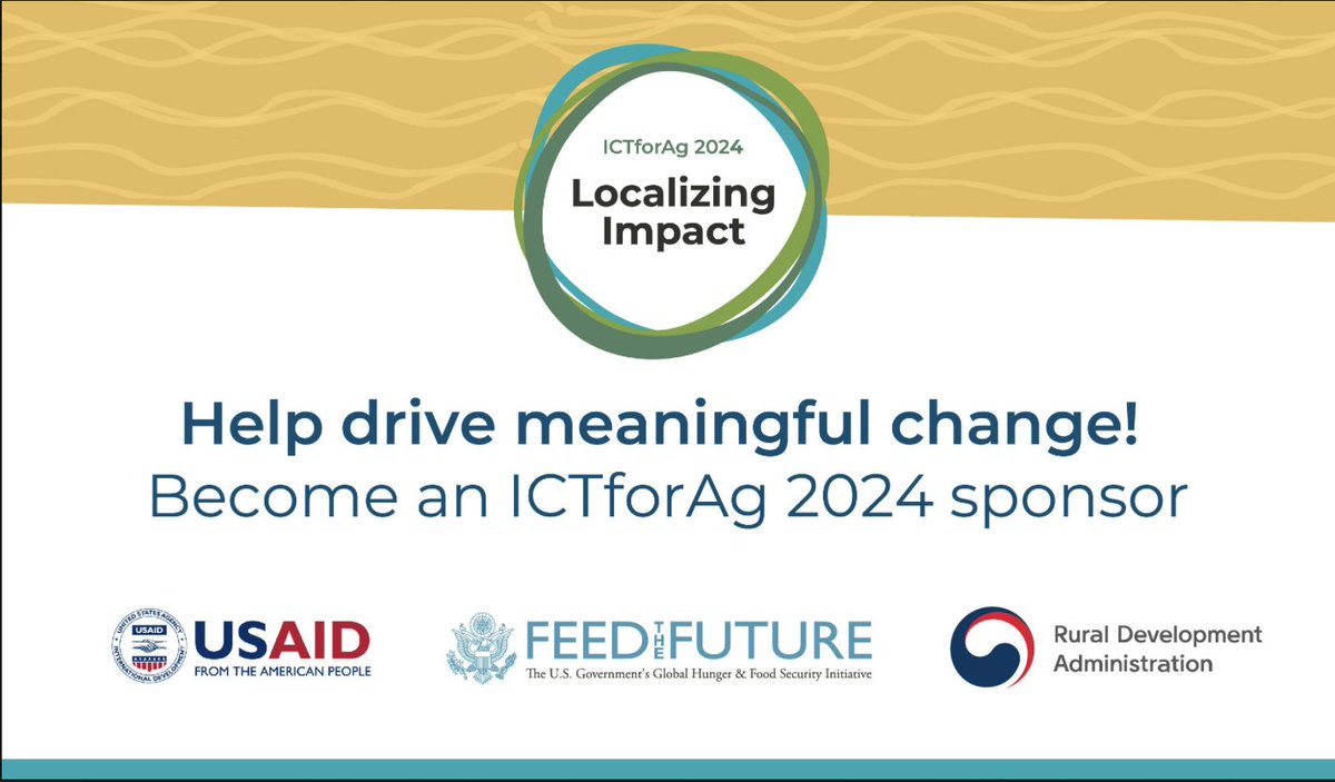 Join our sponsor community alongside sponsors like USAID & the Rural Development Administration for #ICTforAg 2024! Let's drive agricultural innovation. Whether you're a startup or an established company, there's a place for you in our diverse sponsor network - reach out today!