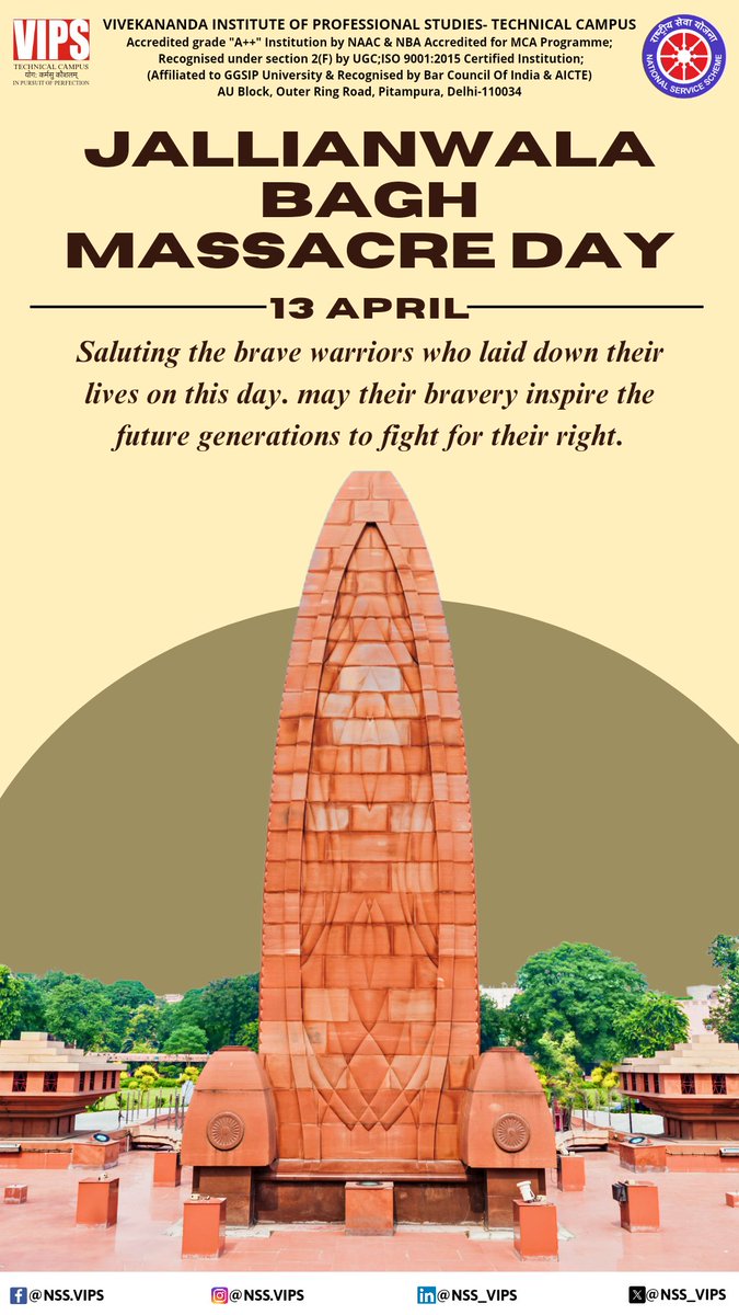 Honoring the martyrs of Jallianwala Bagh. Their sacrifice fuels our fight for equality and humanity. #JallianwalaBaghMassacre 

#NSSVips #JallianwalaBaghShahidDiwas 
#vipsdelhi