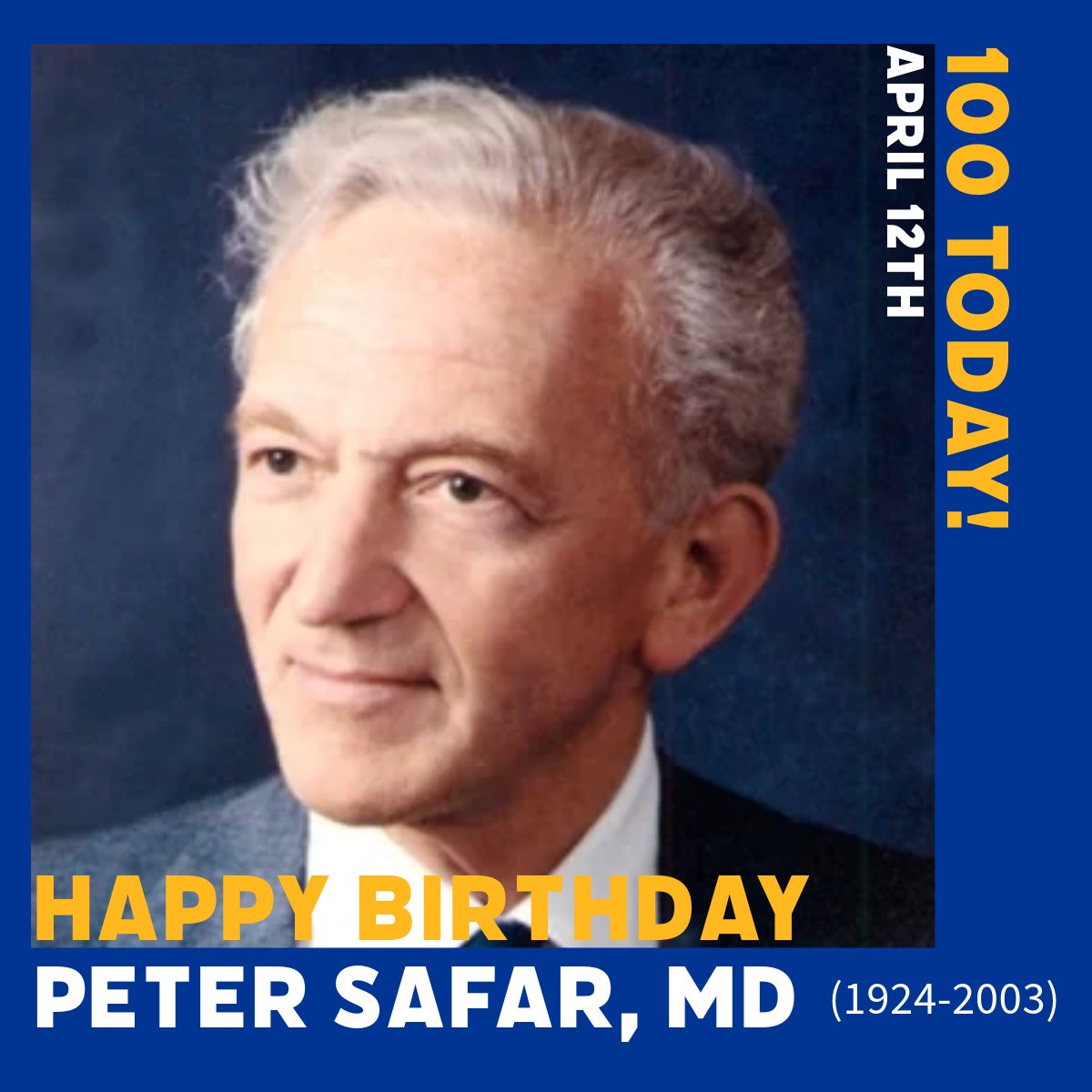 Today would have been Dr. Safar's 100th birthday! Dr. Safar pioneered the development of the ABCs (airway, breathing, circulation) of resuscitation, including the technique of “mouth-to-mouth” resuscitation. #Happy100thbirthday #resuscitation #ccm #proud #upmc #safar #CPR #Pitt