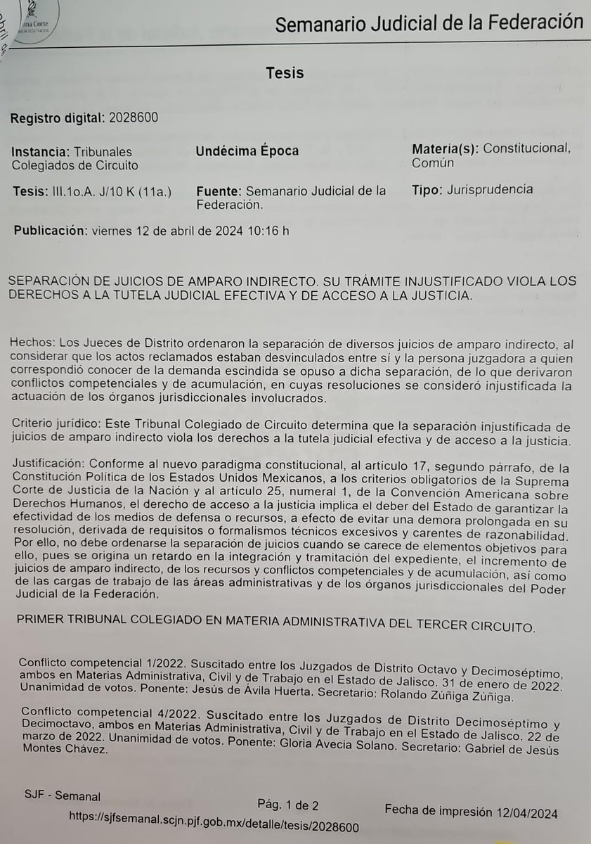 Separación de juicios de Amparo indirecto su trámite injustificado viola los derechos a la tutela judicial efectiva y de acceso a la justicia. #independenciajudicial #todossomospoderjudicialdelafederación #BMA #defensoríapúblicafederal #JUFED