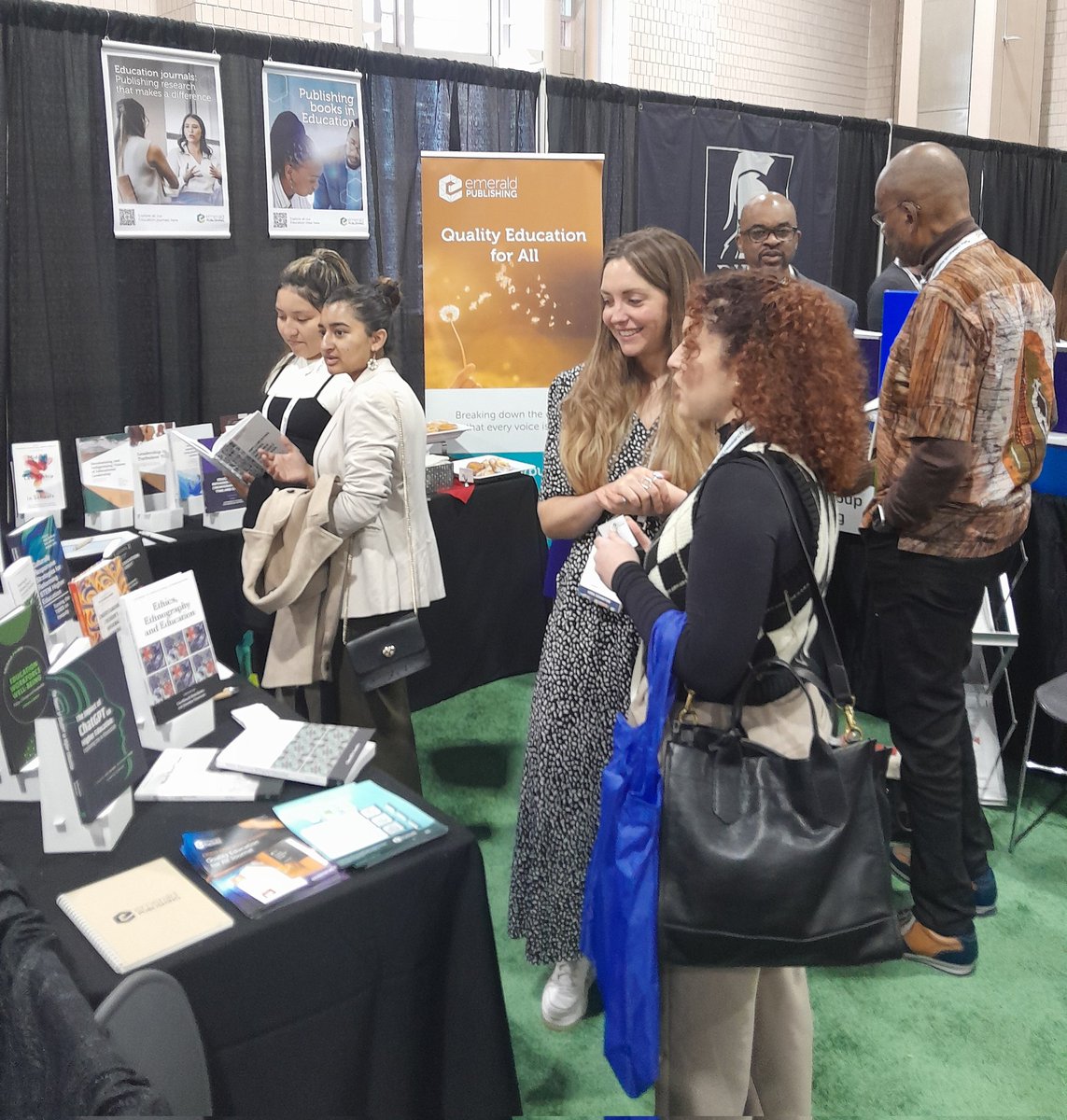 #AERA2024 is in full swing and we are having the best time chatting with our editors and authors and editors and authors of the future! Come by the Emerald booth to speak to us about your publishing needs @kirsty_woods23 @EmeraldEdu