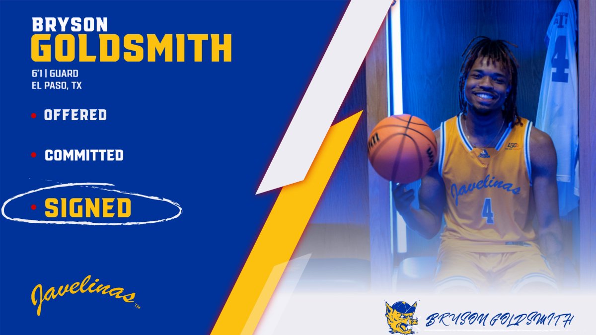 Please help Welcome Bryson Goldsmith to Our Program.

<a href="/brysongold11/">Bryson Goldsmith</a> , an El Paso, TX native, comes to the Javelinas with three years to play transferring in from the University of Nebraska-Kearney. 

#NextLevel🏀🐗
