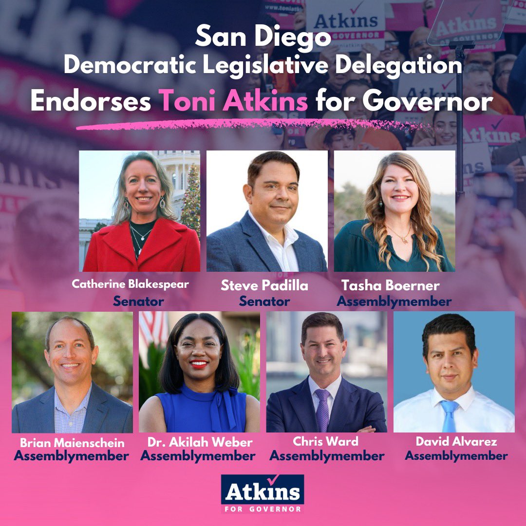 My #CALeg colleagues from the #SanDiego region are talented, dedicated leaders from diverse backgrounds. I’m proud to have their support in my campaign for Governor!