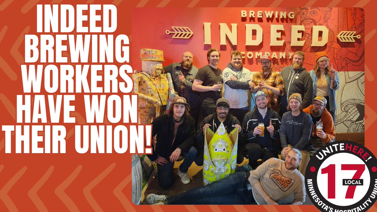 Today, Indeed Brewing Company workers have officially won their Union through a fair process!

Congrats to the incredible workers!!