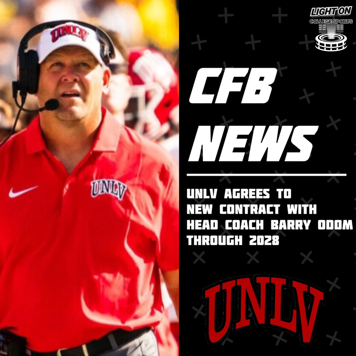 UNLV has agreed to a new contract with Head Coach Barry Odom, through 2028, per school release. This extension comes after Coach Odom led the Rebels to a 9-3 regular season record and Mountain West Championship appearance during his 1st season at UNLV in 2023. 📸: @unlvfootball