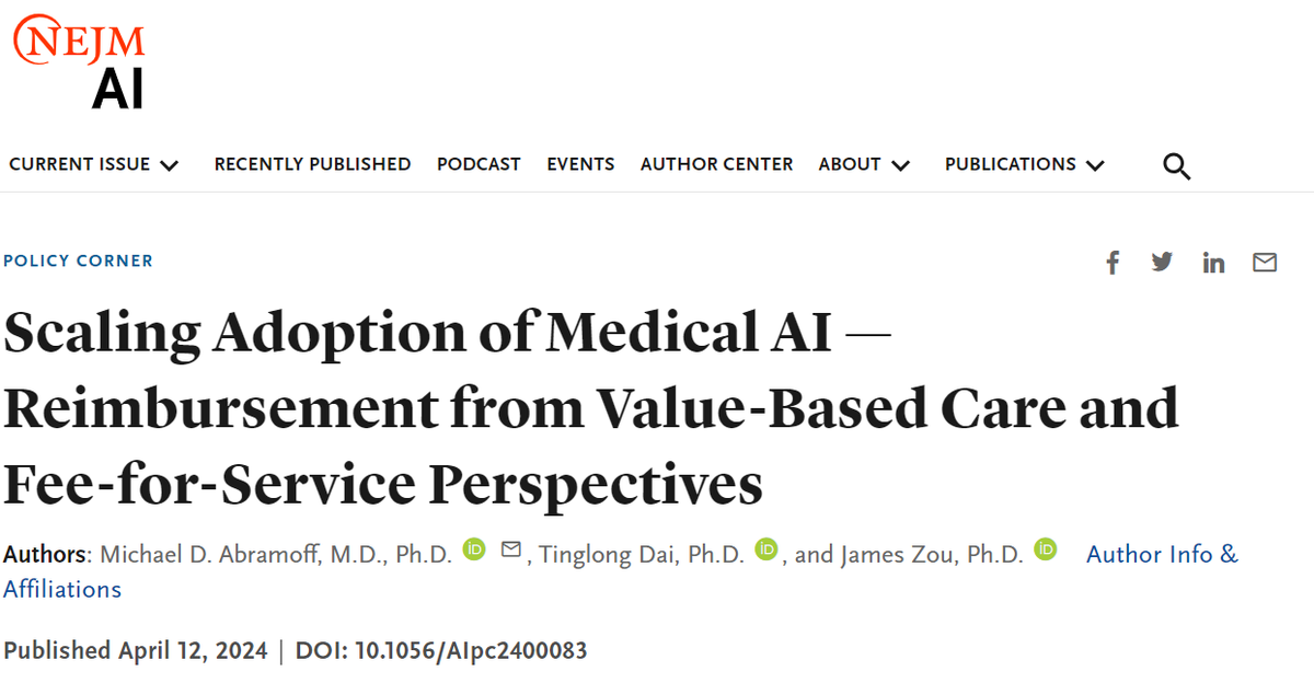 If we want to accelerate scaling AI for the benefit of patients and populations, reimbursement of some form is key. Healthcare finances are complex, to say the least, so it is hard for AI creators - and for any stakeholder really - to figure out where to start. Hopefully my paper