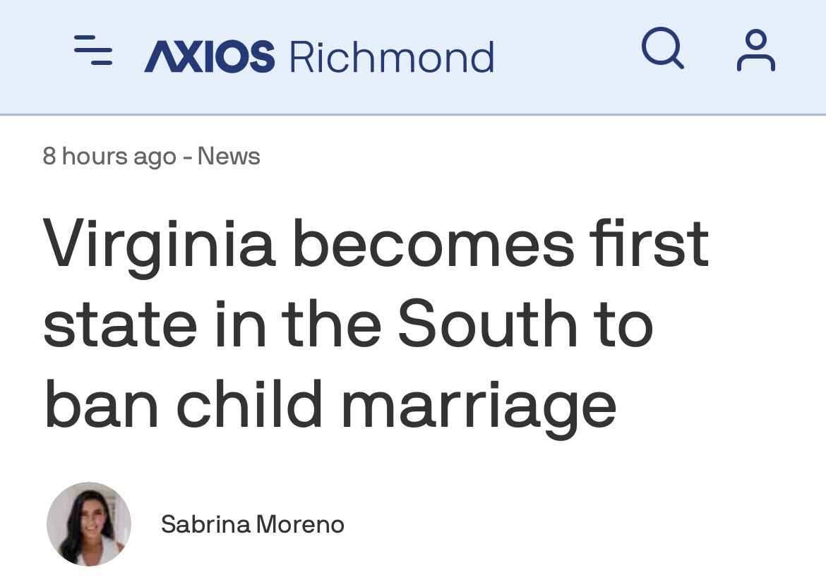 Virginia is the FIRST state in the South to ban child marriage.