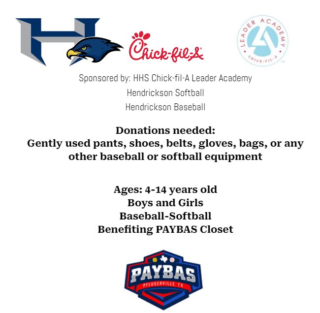 We will be collecting tonight at our home games @ HHS BASEBALL/SOFTBALL complex -Front gate drop off! 4:30-7:30pm