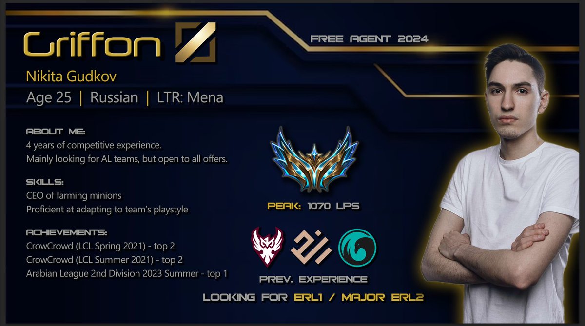 Hello! I'm LFT for Summer Split.
VODs are available upon request.
Refs: <a href="/EdwardCarryLoL/">Coach Edward</a> <a href="/x4ntylol/">x4NTY</a> <a href="/Diamondprox_LoL/">Danil Reshetnikov</a> 
Retweets and likes are appreciated!
Feel free to contact me or <a href="/PrimeTalent_GG/">Prime Talent Agency</a> via DM