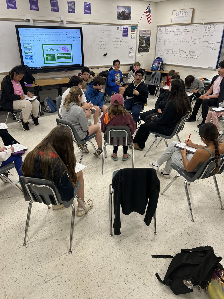 Introducing Socratic Seminars to my 6th graders today. A huge thank you to @debdsheridan for helping me plan it! Today we did a practice one with a very important question… does pineapple belong on pizza? @Shaffer_LCPS @DGrahamLCPS @ERobbPrincipal @Beyond_the_Desk @mrshowell24