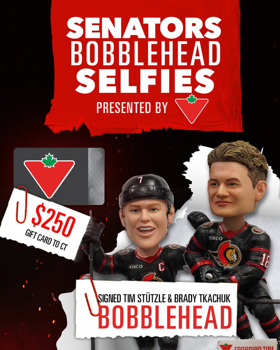 #Sens Bobblehead Selfies presented by @CanadianTire! Find the #Sens bobblehead cutouts at participating locations, take a selfie & you could win a signed pair of bobbleheads plus a $250 Canadian Tire Gift Card! #GoSensGo More information: ottsens.com/3Qywb8X
