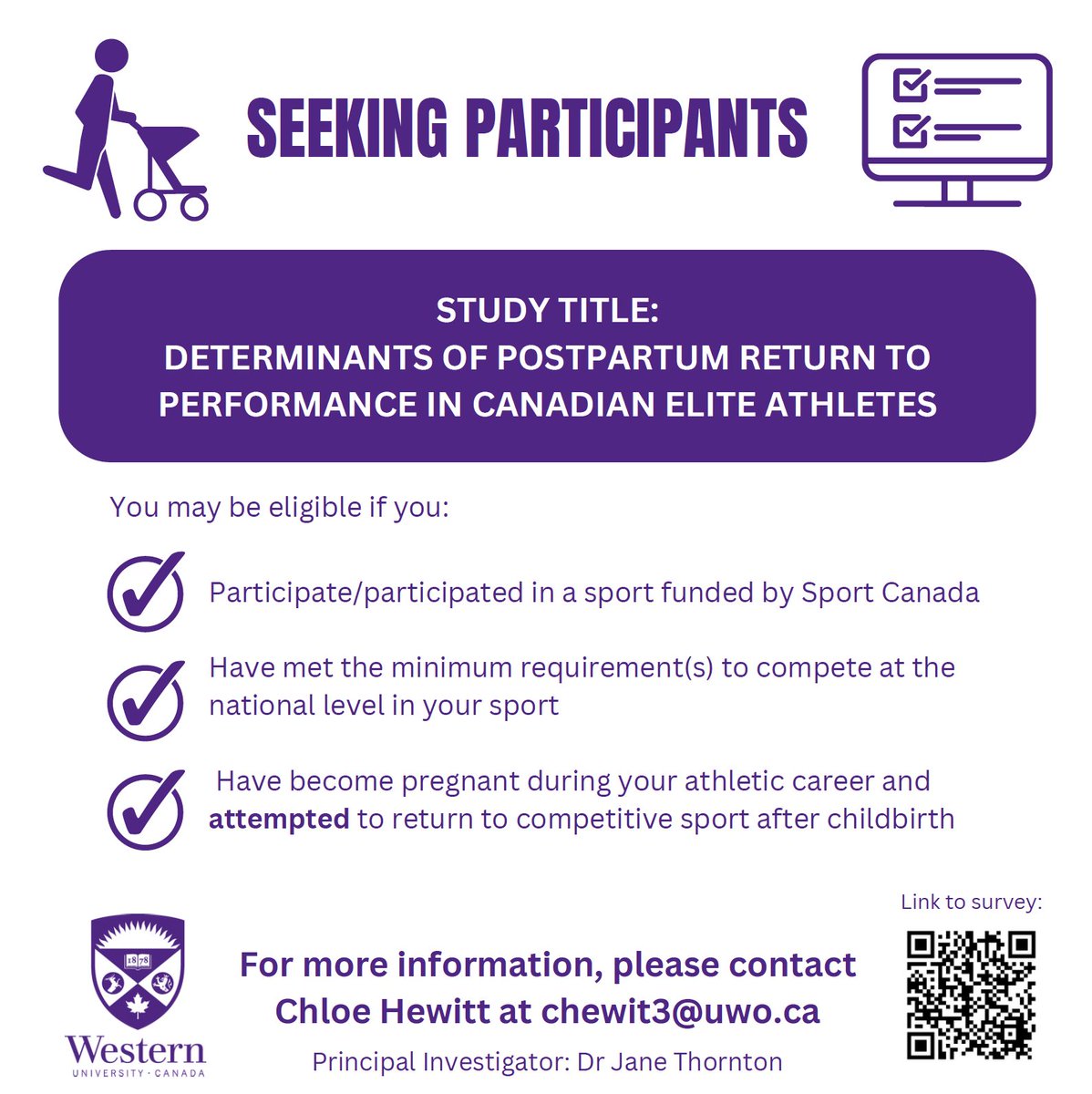Are you a current or former 𝙚𝙡𝙞𝙩𝙚 𝘾𝙖𝙣𝙖𝙙𝙞𝙖𝙣 𝙖𝙩𝙝𝙡𝙚𝙩𝙚?  Our lab is conducting a study surrounding 𝘥𝘦𝘵𝘦𝘳𝘮𝘪𝘯𝘢𝘯𝘵𝘴 of postpartum performance and 𝘦𝘹𝘱𝘦𝘳𝘪𝘦𝘯𝘤𝘦𝘴 of postpartum return to competition.

<a href="/chloehewitt_98/">Chloe Hewitt</a> 

Link👇 uwo.eu.qualtrics.com/jfe/form/SV_9W…