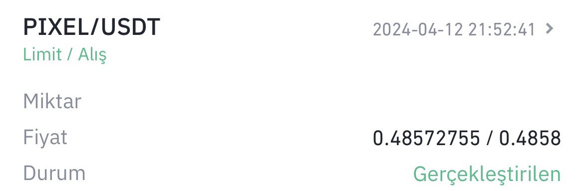 0.48’den sepetime bir miktar $PIXEL ekledim. Duruma göre parçalı alıma devam edeceğim. Kafamda $TNSR $ETHFI $MANTA gibi coinleri eklemek de var, bakalım paramız yettiği kadar alacağız 😀