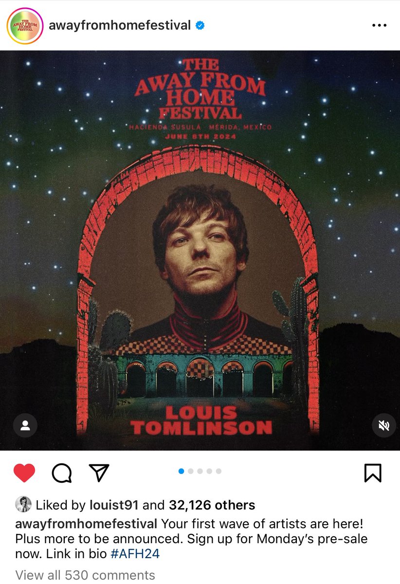 📲| Louis liked @AFHFestival’s post on Instagram announcing the first wave of this year’s lineup!