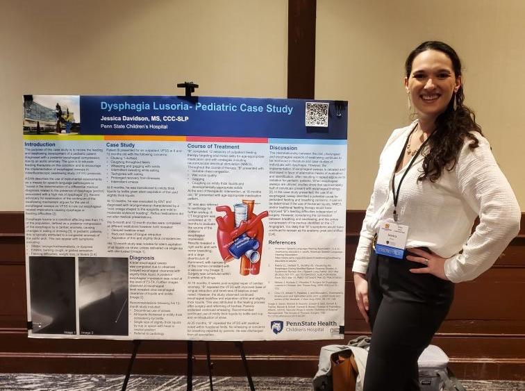 Speech-Language Pathologist, Jess Davidson, presenting on pediatric #dysphagia lusoria at the Pennsylvania Speech-Language Hearing Association (@paspeech) Annual Convention in Pittsburgh. #PSHA2024