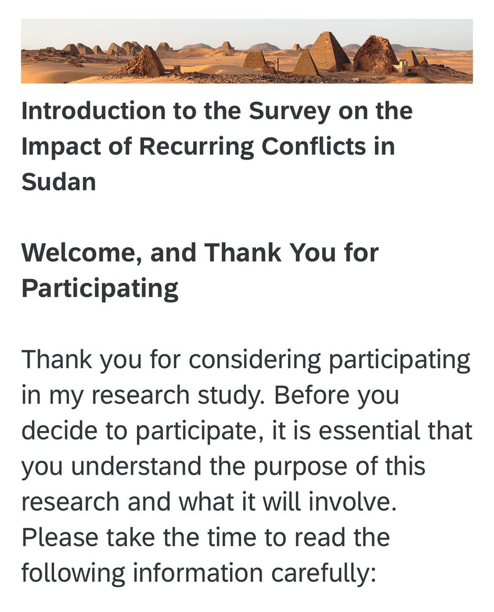 For any Sudanese who can help this sister out, she’s writing her thesis on the effects of conflict on the people of Sudan. Fill out the survey here: ucsb.co1.qualtrics.com/jfe/form/SV_1Q… #KeepEyesOnSudan