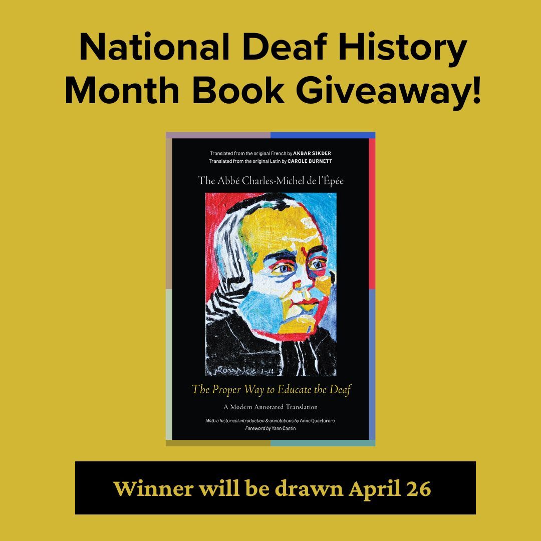 Celebrate #DeafHistoryMonth by entering our giveaway! One lucky winner will receive a hardcover copy of THE PROPER WAY TO EDUCATE THE DEAF: A MODERN ANNOTATED TRANSLATION, out this July.

Link to giveaway: docs.google.com/forms/d/e/1FAI…