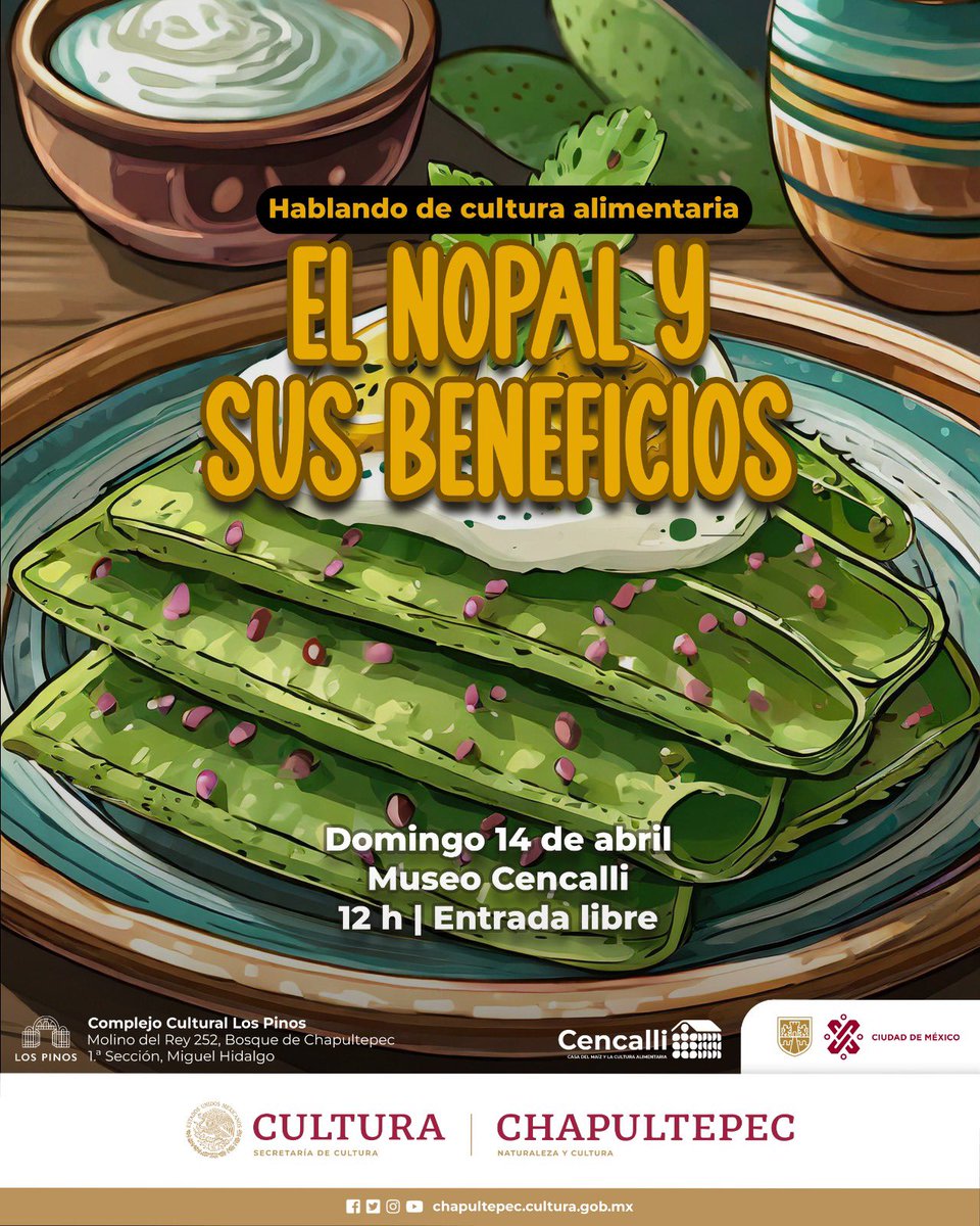 #CulturaAlimentaria Este domingo visita @Cencallicultura para descubrir todos los beneficios que puede aportar el nopal a tu salud. ¡Te esperamos en el @CC_LosPinos!