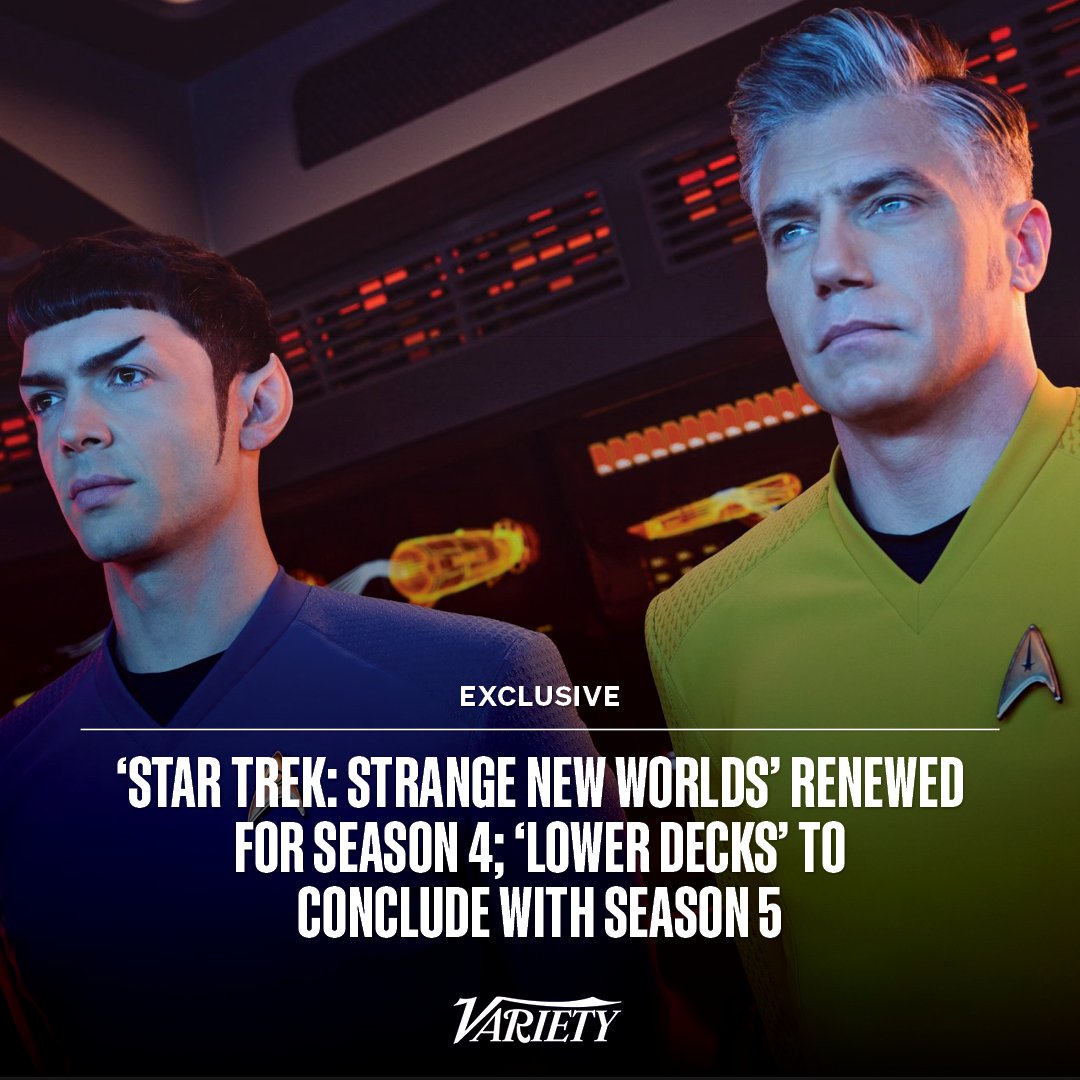 Variety's tweet image. EXCLUSIVE: “Star Trek: Strange New Worlds” has been renewed by Paramount+ for Season 4. 

Meanwhile, “Star Trek: Lower Decks” will conclude its run on the streamer with its fifth season, which will debut in the fall. bit.ly/43VhUtk