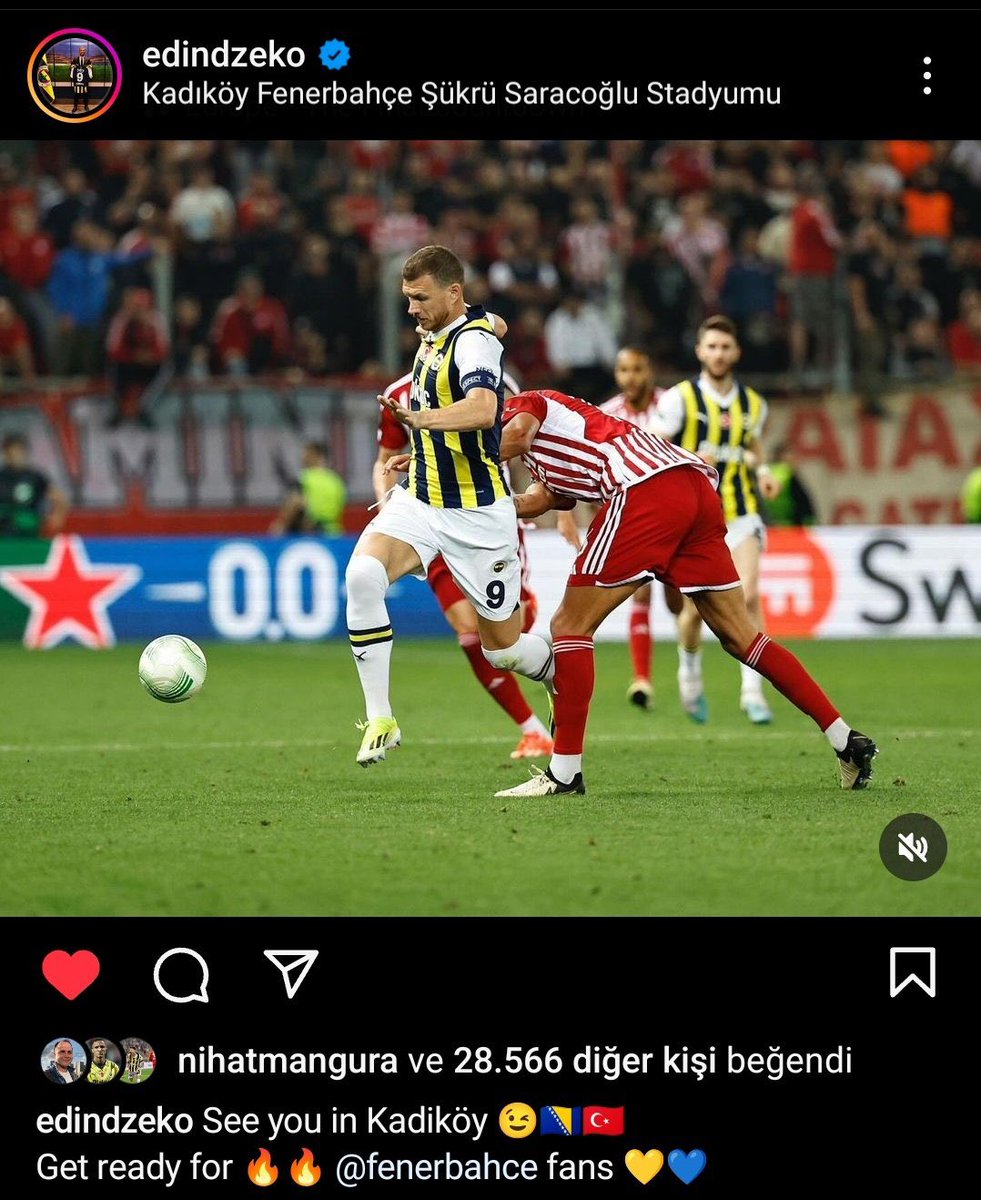 Edin Dzeko: 'Kadıköy’de görüşürüz. Fenerbahçe taraftarına hazır olun.' (IG)