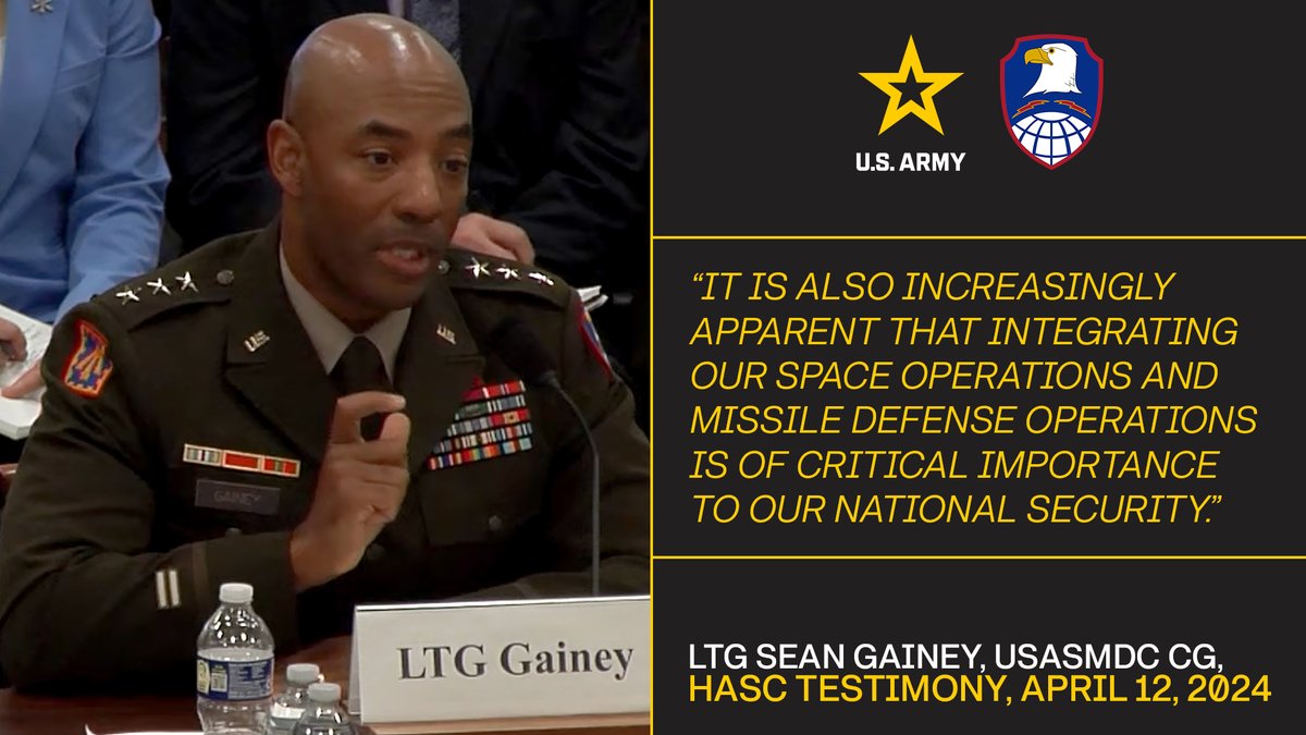 'It is also increasingly apparent that integrating our space operations and missile defense operations is of critical importance to our national security.' ~LTG Sean Gainey #ArmySMDC CG testifying before the House Armed Services Committee #HASC, April 12